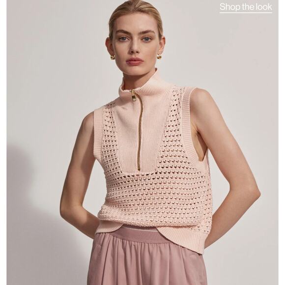 Varley Bains Half-Zip Tank Small Gold Zipper Silver Peony Pink - Picture 1 of 10